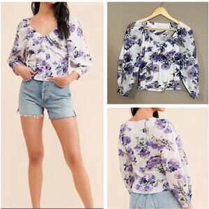 Anthropologie Cotton Floral Top XS in Excellent Condition